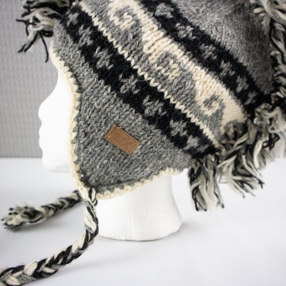 Ark Wool Mohawk Punk Knit Earflap Toque Made in Nepal - Picture 2 of 6